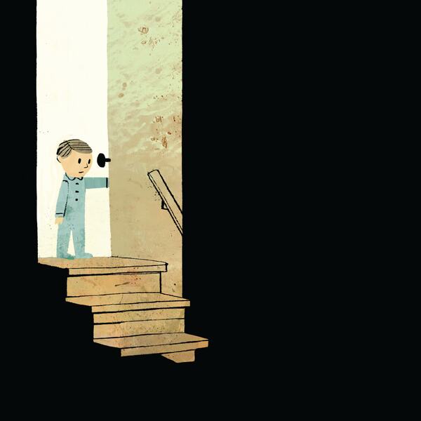 An illustration of a boy with an open door to a celler