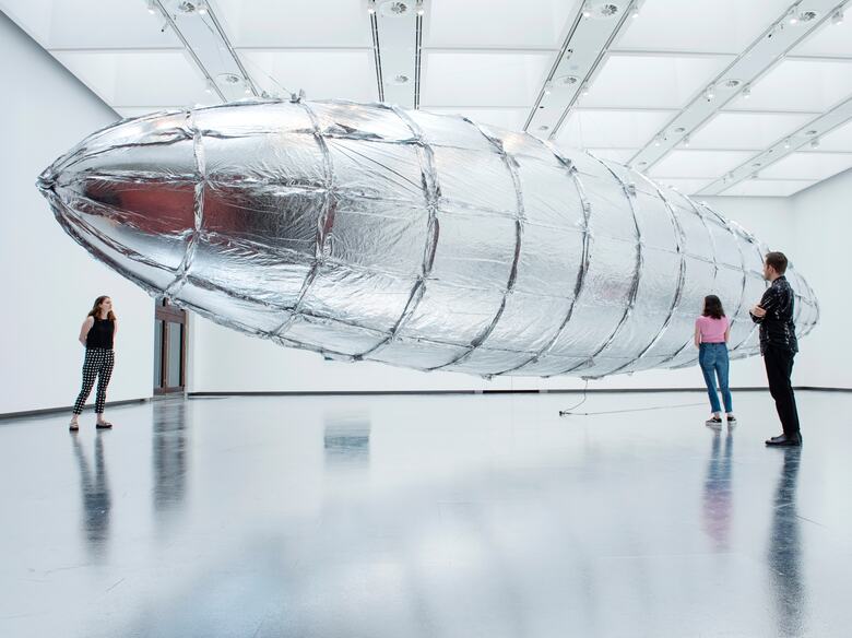 Installation view of Lee Bul, Willing To Be Vulnerable - Metalized Balloon, 2015-16 at Hayward Gallery, 2018. © Lee Bul, Photo: Linda Nylind