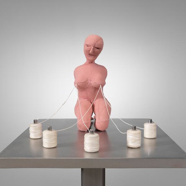 Louise Bourgeois, The Good Mother, 2003.  Fabric, thread, stainless steel, wood and glass. 109.2 x 45.7 x 38.1 cm.  © The Easton Foundation/Licensed by DACS, UK, Photo: Christopher Burke. 