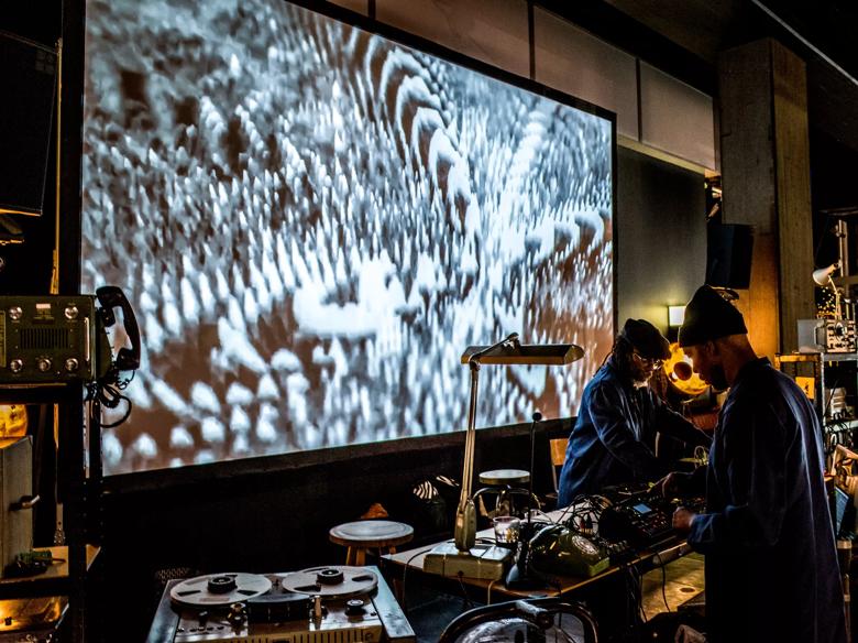 Artist's Trevor Mathison and Gary Stewart creating an experimental sound and  visual installation at the BFI in 2017