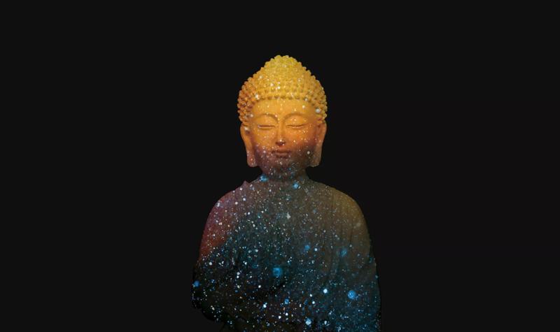 Buddha sculpture with sparkling diamond dust 
