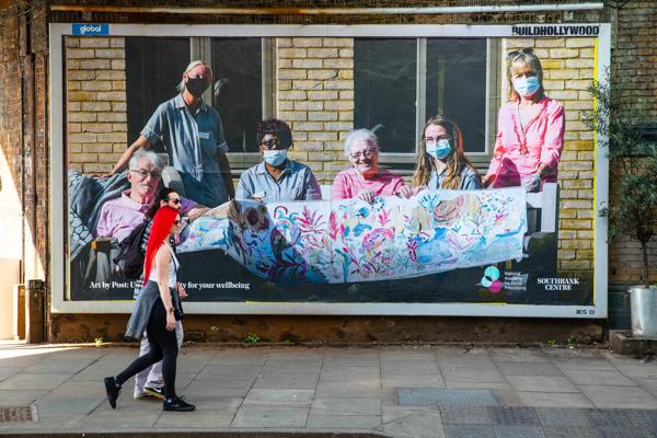 Art by Post billboard. Art by Post: Of Home and Hope, Southbank Centre, 2021