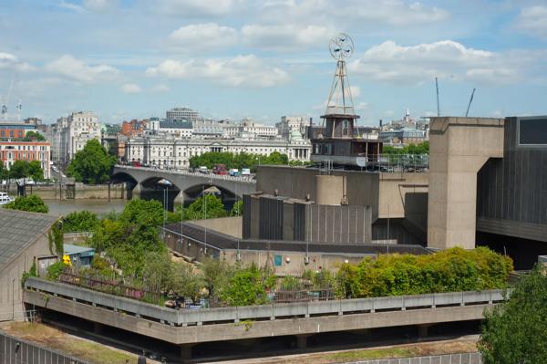 A panoramic view of the Queen Elizabeth Hall roof garden and London's skyline