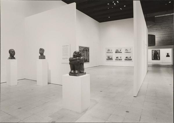 An installation view of the 1989 Hayward Gallery exhibition The Other Story: Afro-Asian Artists in Postwar Britain