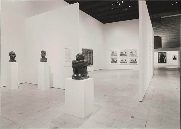 An installation view of the 1989 Hayward Gallery exhibition The Other Story: Afro-Asian Artists in Postwar Britain