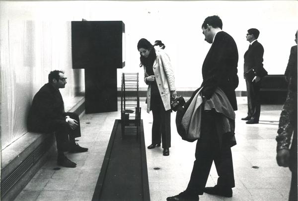 Visitors to Hayward Gallery's 1970 exhibition, Kinetics, survey one of the exhibition pieces