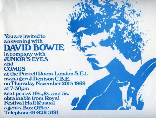 Promotional poster for David Bowie’s show at Purcell Room in 1969