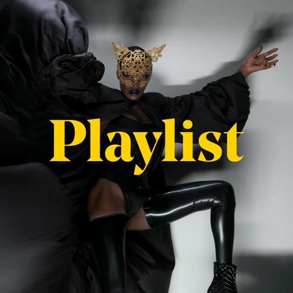 Grace Jones behind the word 'Playlist'