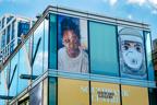 Installation view of Barbara Walker, Attitude (1998) and Matthew Krishanu, Hospital Chaplain – Face Mask (Rehanah Sadiq) (2020) at Southbank Centre’s Everyday Heroes exhibition