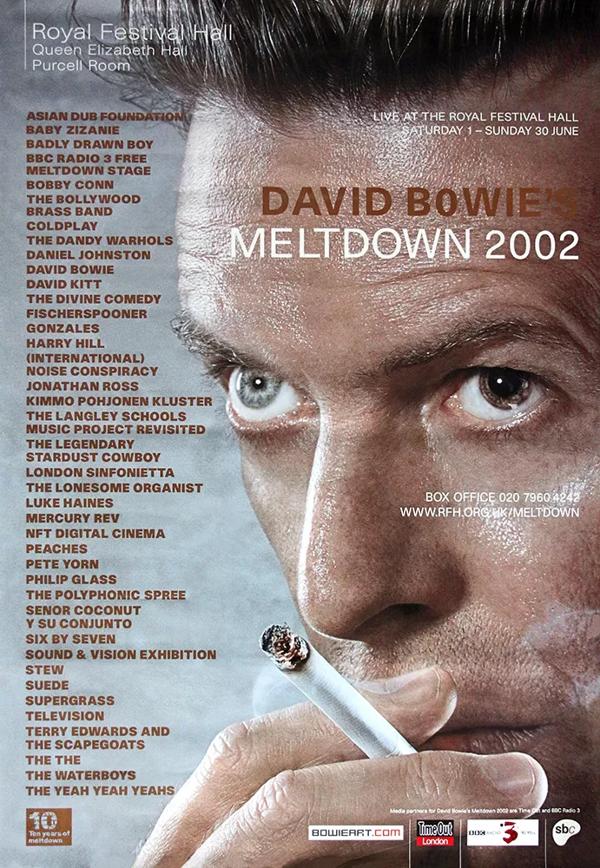 Poster for David Bowie's Meltdown Festival including a listing of acts scheduled to perform
