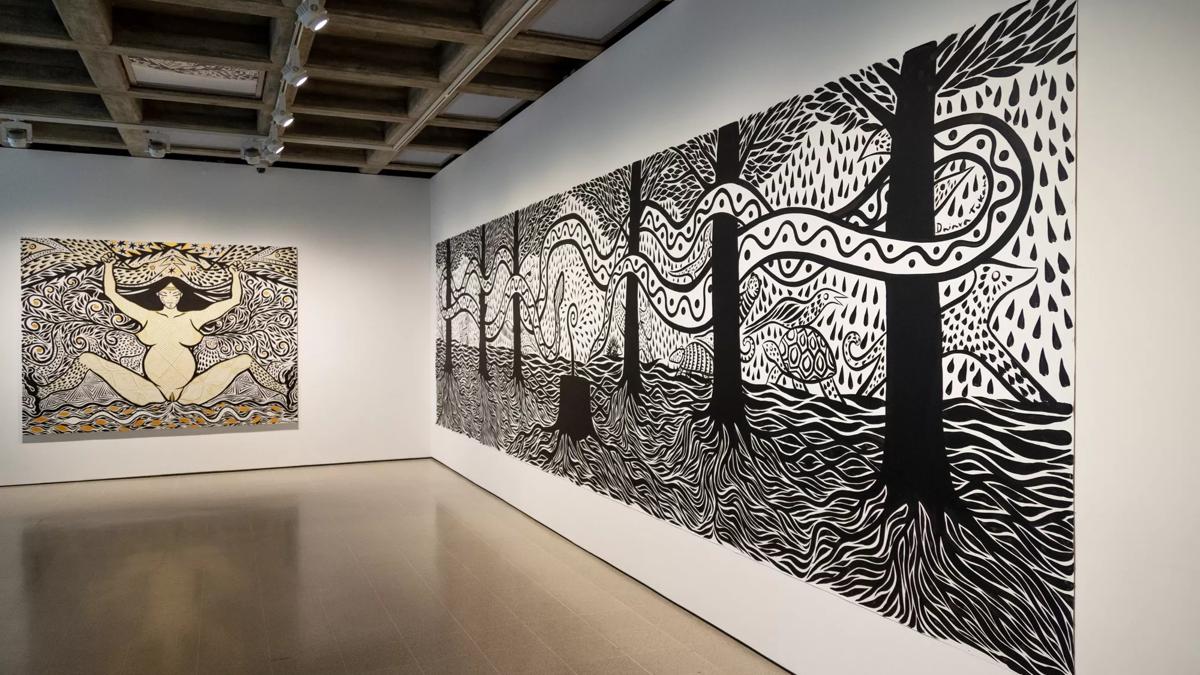 Artwork by Daiara Tukano on display at the Hayward Gallery as part of the exhibition, Dear Earth
