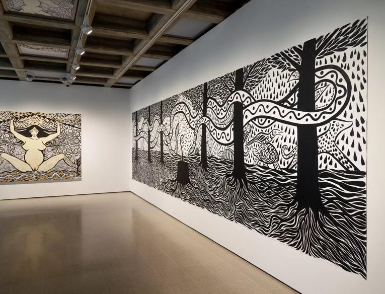 Artwork by Daiara Tukano on display at the Hayward Gallery as part of the exhibition, Dear Earth