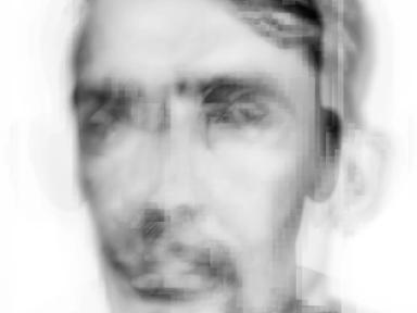 Black and white portrait of Afghan interpreter. Image is pixelated and blurred to allow for anonymity of the subject. 