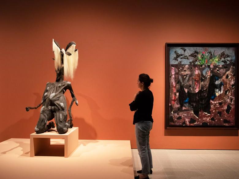Installation view of Wangechi Muto works, In the Black Fantastic at Hayward Gallery, 2022. Copyright the artist_ Photo_ Zeinab Batchelor, Courtesy of the Hayward Gallery