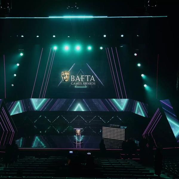 General view of the main stage ahead of the 2023 BAFTA Games Awards at the Queen Elizabeth Hall