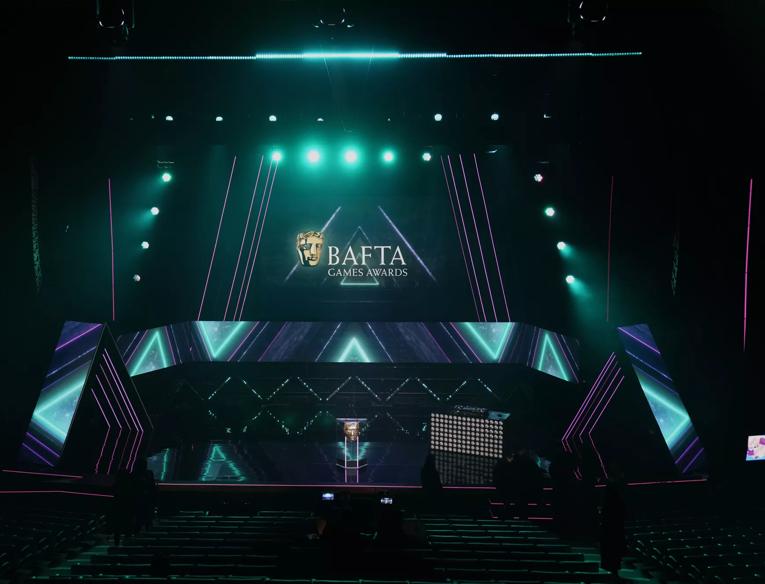 General view of the main stage ahead of the 2023 BAFTA Games Awards at the Queen Elizabeth Hall