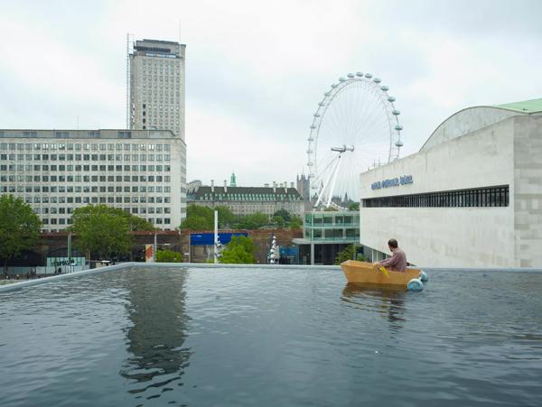 View of London Eye and Royal Festival Hall from Rowing Boat Lake by Gelitin at Hayward Gallery