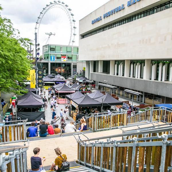 People enjoying the Southbank Centre Food Market