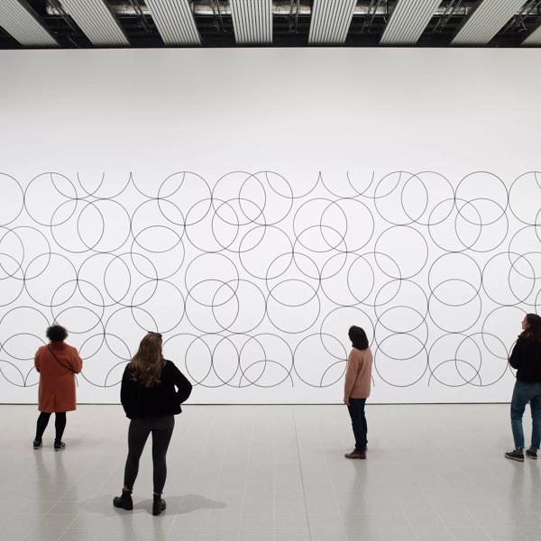 Installation view of Bridget Riley, Composition with Circles 4, 2004 at Hayward Gallery 2019 © Bridget Riley 2019 Photo Stephen White & Co.