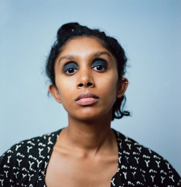 Gayathiri Kamalakanthan wearing dark blue eyeshadow