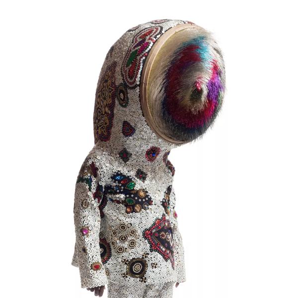 Nick Cave, Soundsuit, 2014 Mixed media including fabric, buttons, antique sifter, and wire, 211 x 60.5 x 67.5 cm