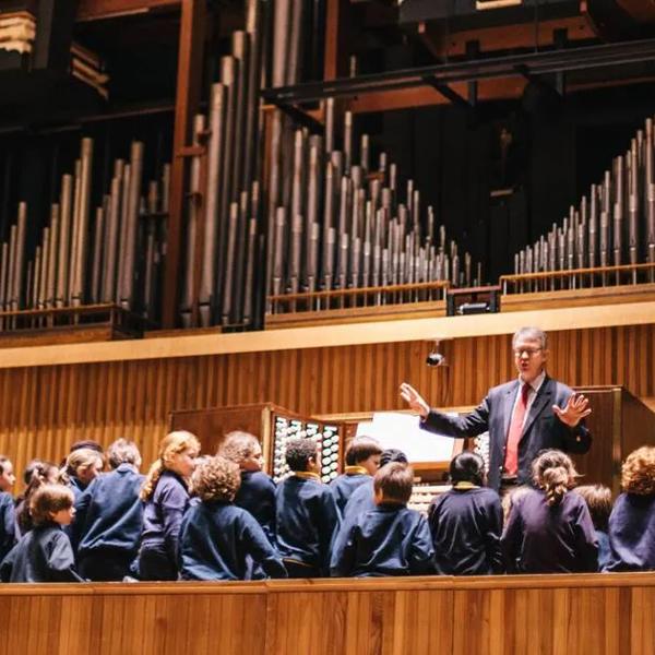 School children sing with the Royal Festival Hall Organ 