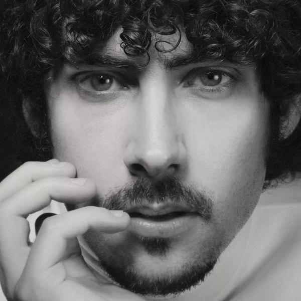 Pianist Federico Colli close-up black and white