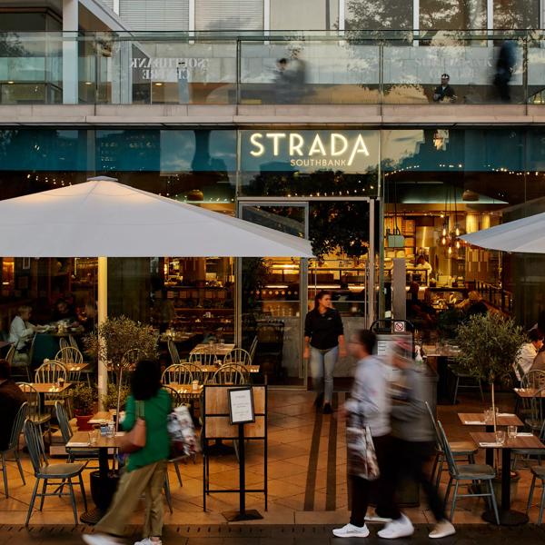 Strada Southbank exterior with customers 