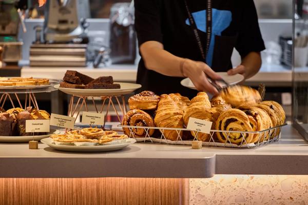 Croissants, cakes and other pastries on offer at the Ballroom Cafe counter 
