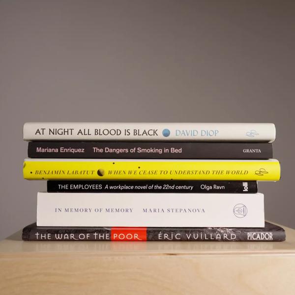 An image of the books shortlisted for this year's International Booker Prize.