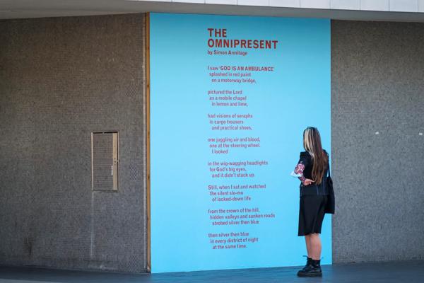 Installation view of Simon Armitage's 'Omnipresent' at Southbank Centre's Everyday Heroes, on until 7 November 2020. Copyright the artist. Photo credit_ Linda Nylind (1)