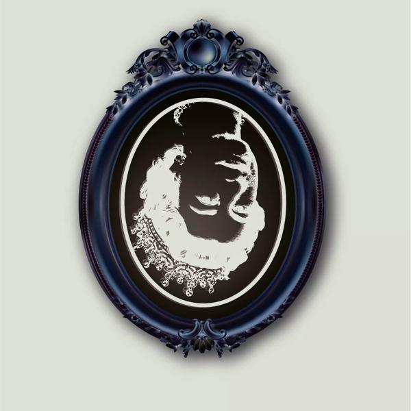 Queen Elizabeth ll back and white negative photo upside down on a blue pendant