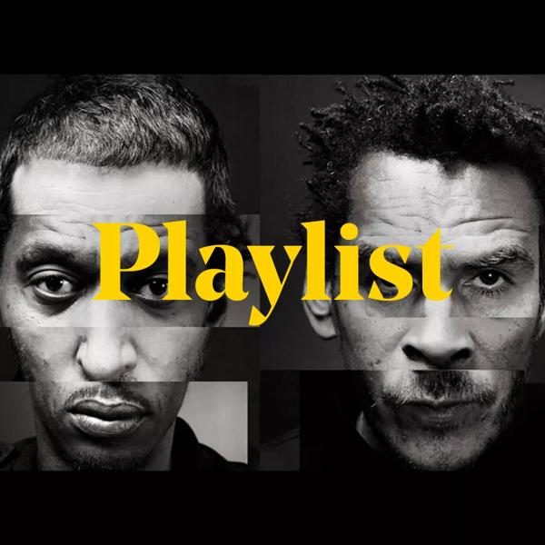 Graphic for Playlist of artists from Massive Attack's Meltdown festival, featuring Massive Attack and the word playlist