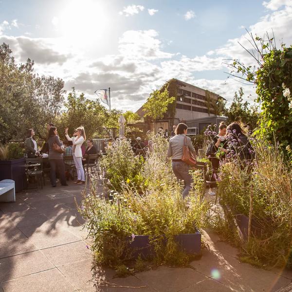 People enjoying the Queen Elizabeth Roof Garden at the Southbank Centre