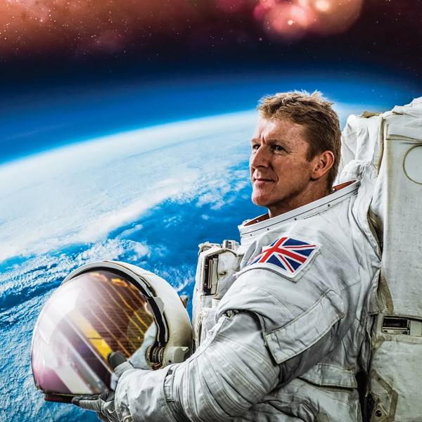 British astronaut Tim Peake surrounded by space
