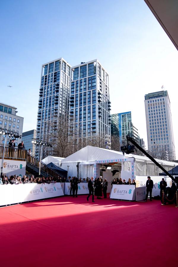 A view of the red carpet and entrance to the event.