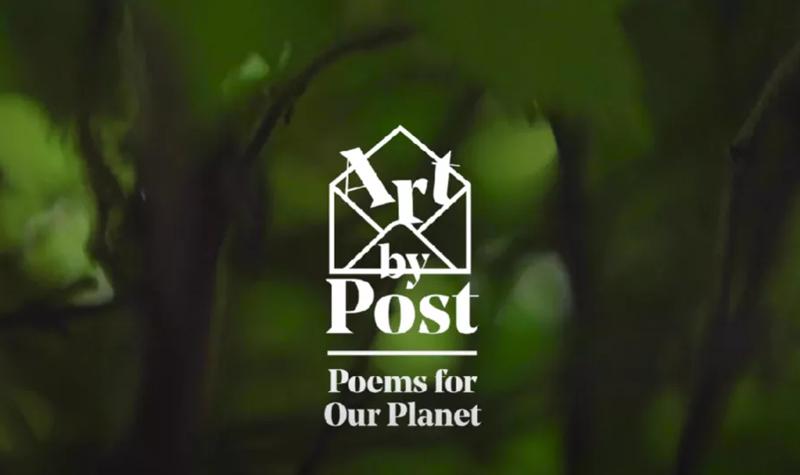 Green plant background with 'Art by Post: Poems for Our Planet' logo