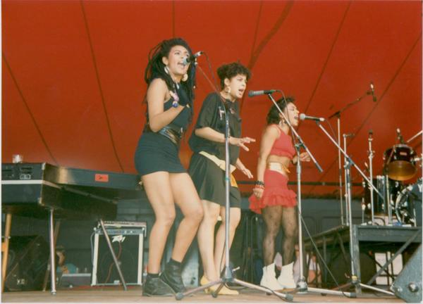 Three singers perform at Pride '87 Carnival at London's South Bank
