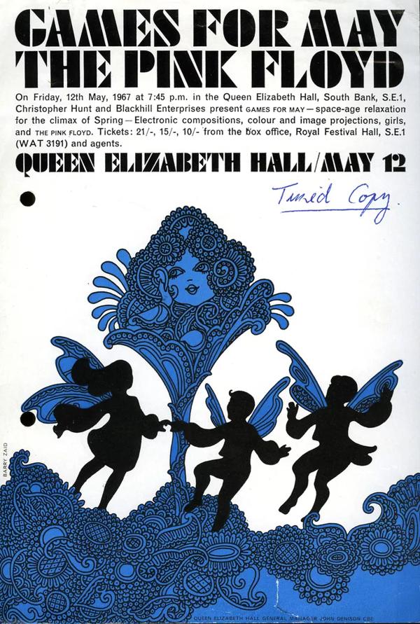 Poster for Games For May, Pink Floyd's 1967 performance at London's Queen Elizabeth Hall