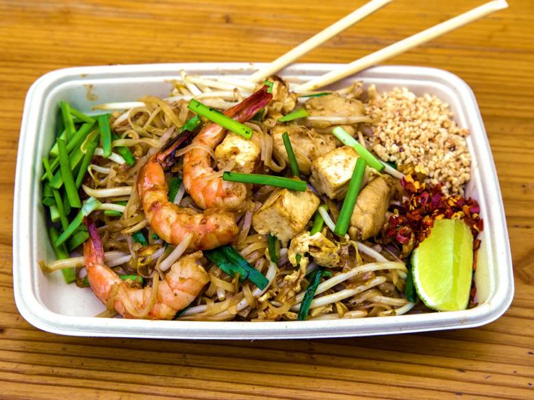 Photo of a plate of pad Thai as served by PAD+SEN at Southbank Centre Food Market