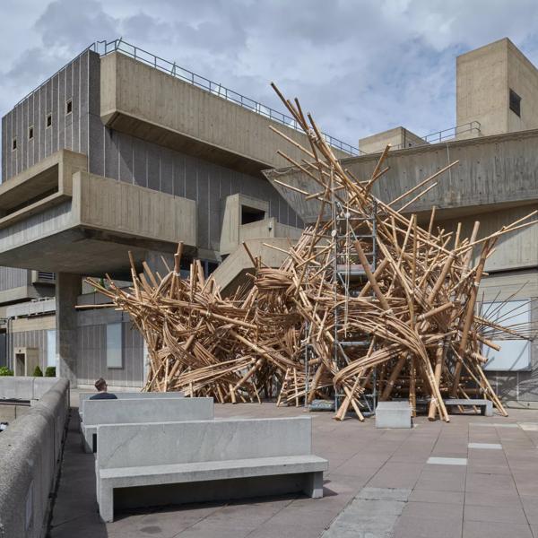 A bamboo sculpture next to the Hayward Gallery