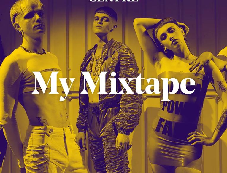 Three members of Queer House Party, DJs Passer, Harry Gay and Wacha pose in a line-up. The words 'My mixtape' are overlaid