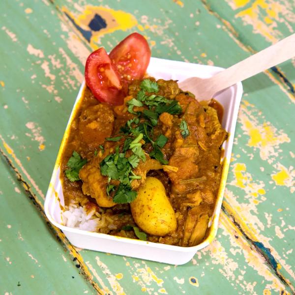 Photo of a chicken curry and rice served by The Curry Shack at Southbank Centre Food Market
