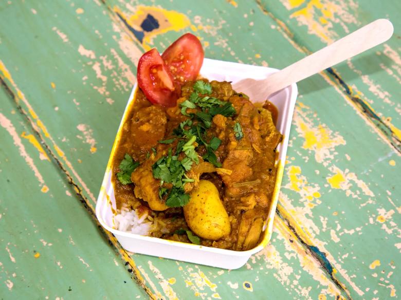 Photo of a chicken curry and rice served by The Curry Shack at Southbank Centre Food Market