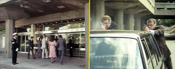 Two scenes from the television series The Professionals filmed at the Southbank Centre's Royal Festival Hall