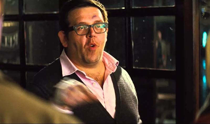 Nick Frost as the character Andy Knightley in The World's End; he wears glasses and an open shirt under a waistcoat