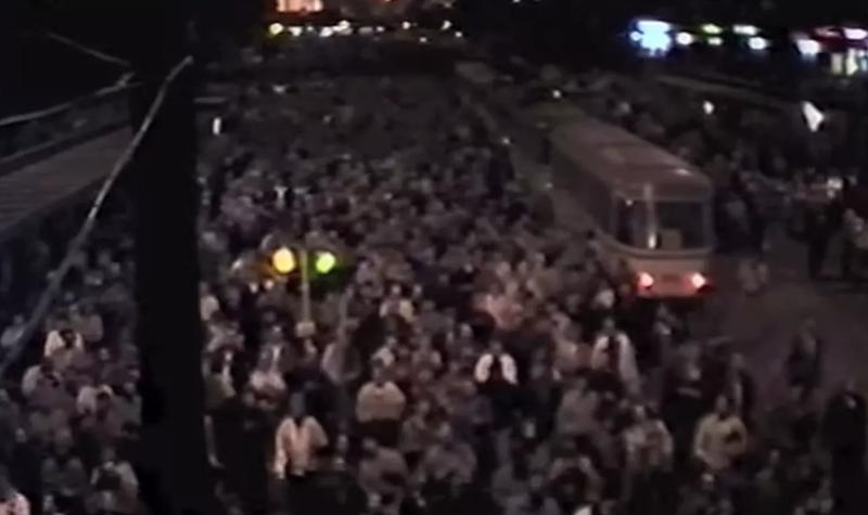 Demonstration in Leipzig in 1989. Screengrab from video
