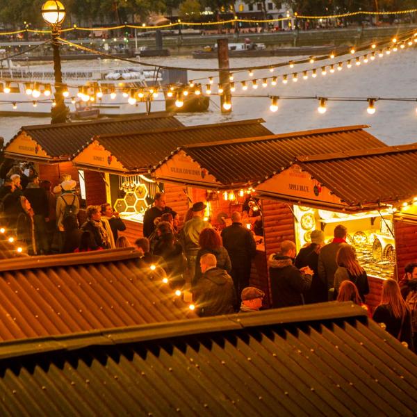 Christmas chalets by the River Thames