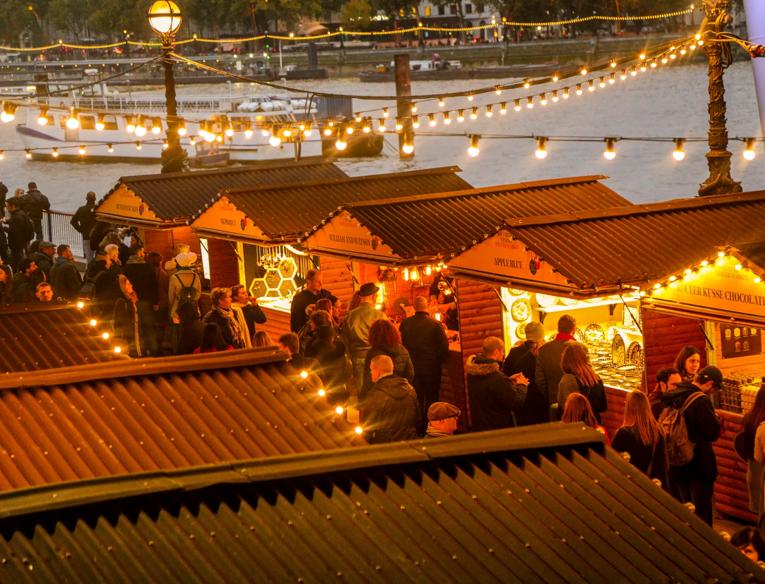 Christmas chalets by the River Thames