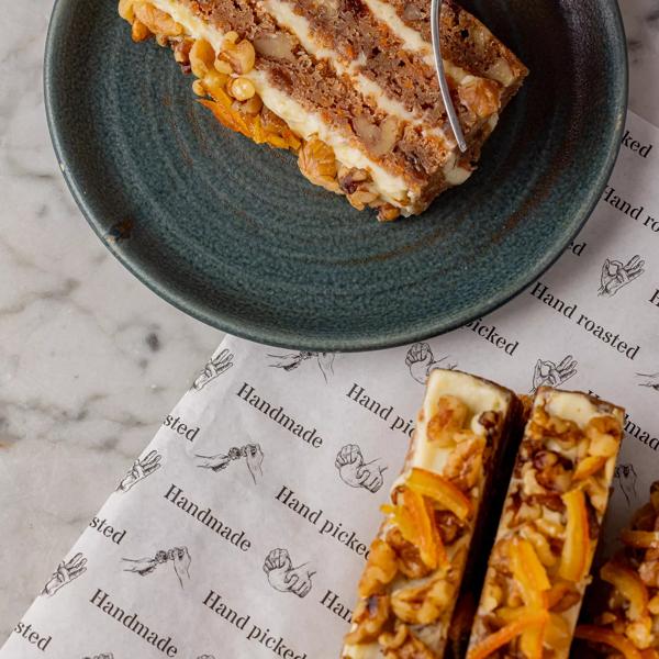 Photo of a slice of carrot cake on a plate